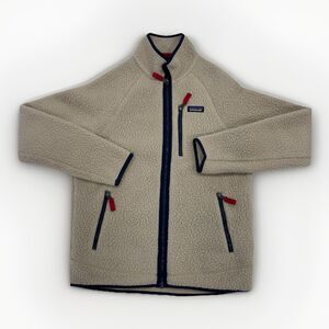 Patagonia Jacket Mens Size Medium Retro Pile Ivory Fleece Three Pockets Full Zip